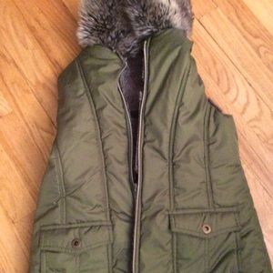 Khaki green faux fur reversible vest